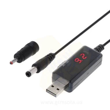Повышающий кабель питания переобразователь DC 5V на 9V и 12V USB с дисплеем — GSM Sota