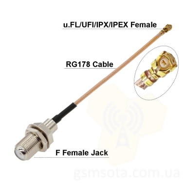Пигтейл IPX U.fl RG178 - F female — GSM Sota